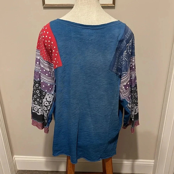 We The Free - Shibuya Patchwork Tee Blue Bandana Mix Print Festival Boho - SizeS - Picture 5 of 10